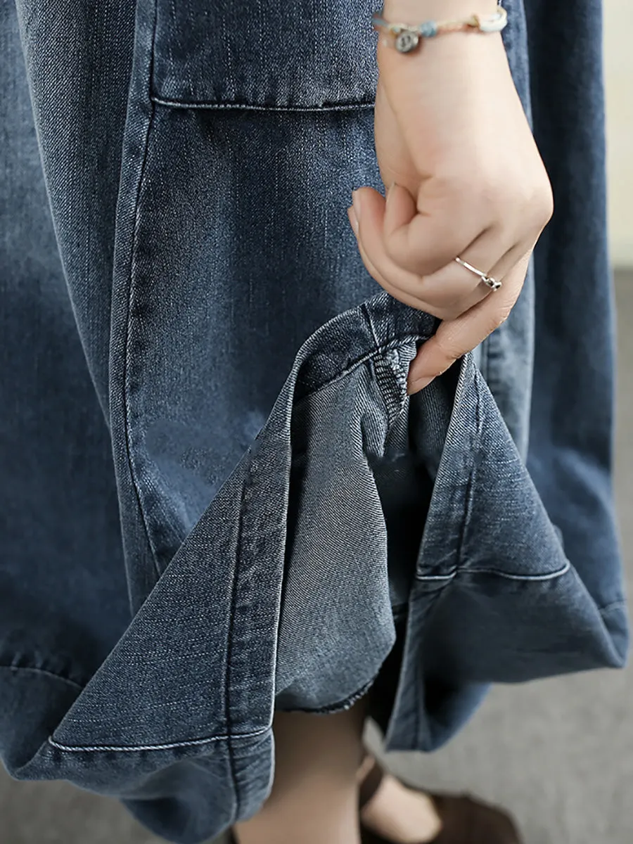 Women Spring Artsy Denim Spliced Pocket Skirt