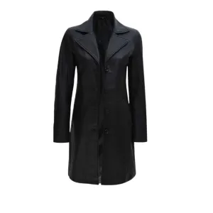 Women Timeless Black Leather Trench Coat