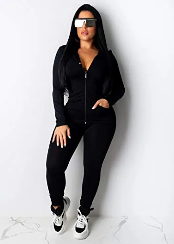 Women's Black Hoodie and Sweatpants Set.