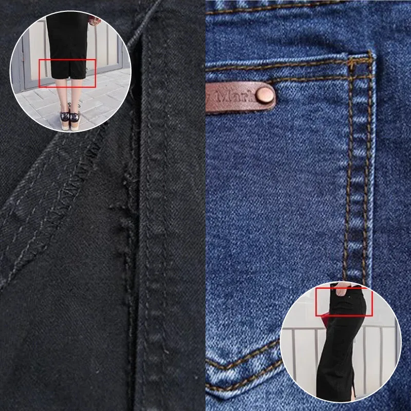 Women's Casual High Waist Back Slit Stretch Denim Skirts