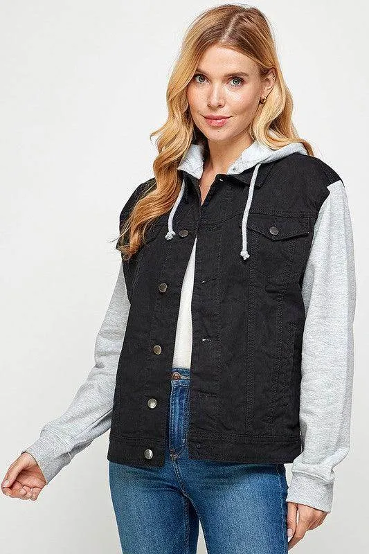 Womens Denim Jacket with Fleece Hoodies
