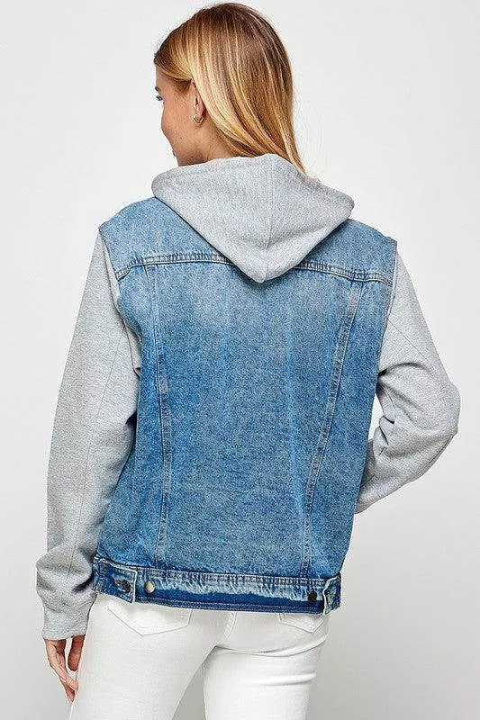 Womens Denim Jacket with Fleece Hoodies