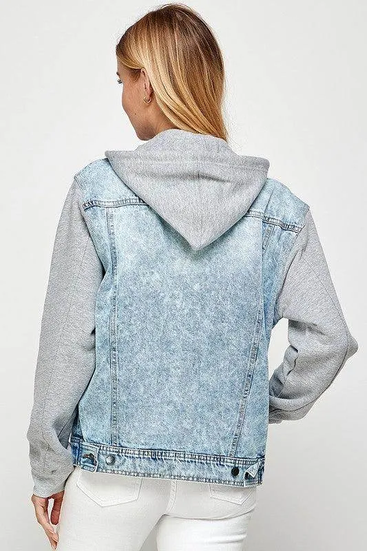 Womens Denim Jacket with Fleece Hoodies