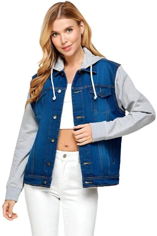 Womens Denim Jacket with Fleece Hoodies