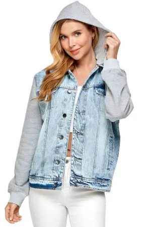 Womens Denim Jacket with Fleece Hoodies
