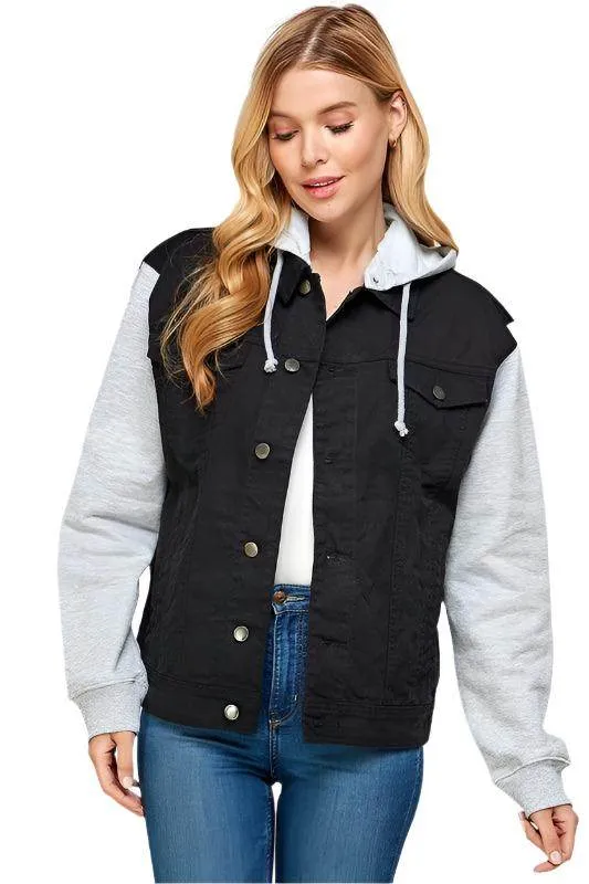 Womens Denim Jacket with Fleece Hoodies