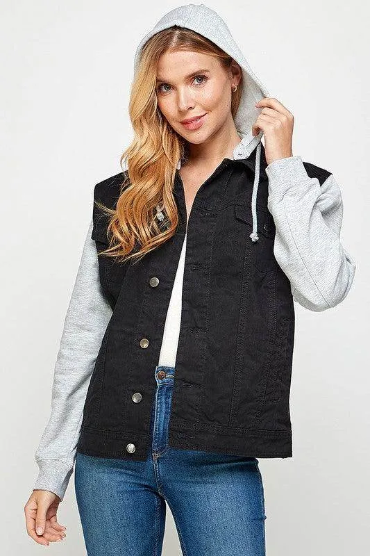 Womens Denim Jacket with Fleece Hoodies
