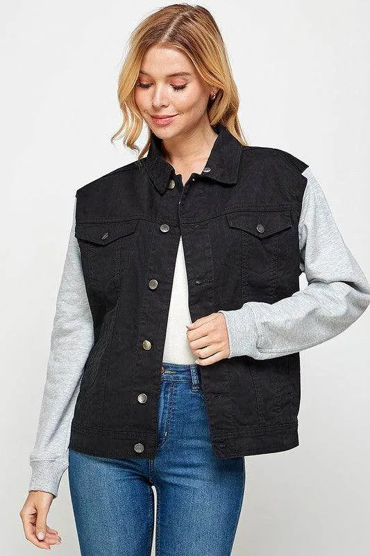 Womens Denim Jacket with Fleece Hoodies