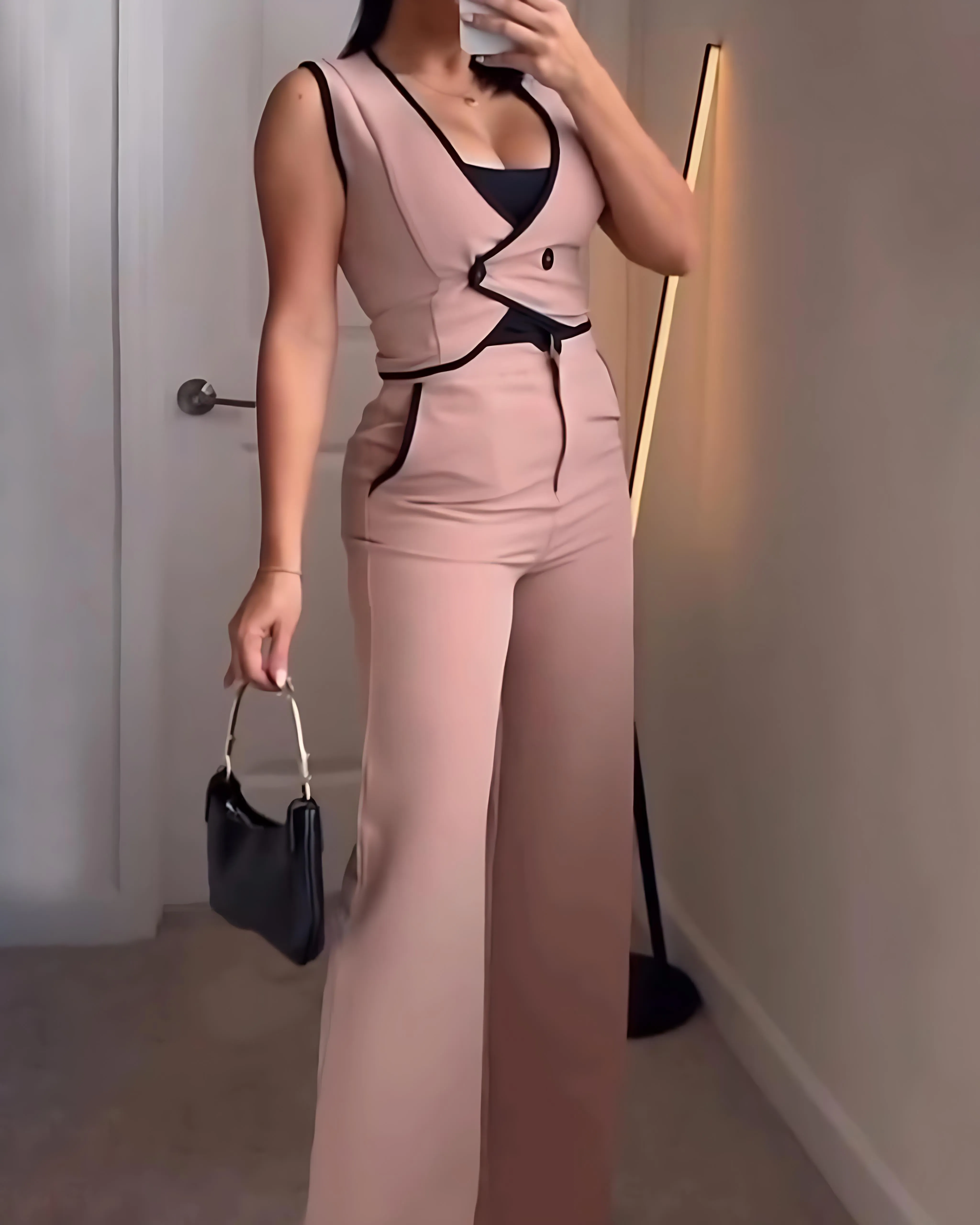Women's Fashion Casual Sleeveless Wide Leg Pants 2-Piece Set
