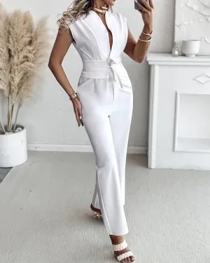 Women's Fashion Slim Sleeveless Wide Leg Jumpsuit