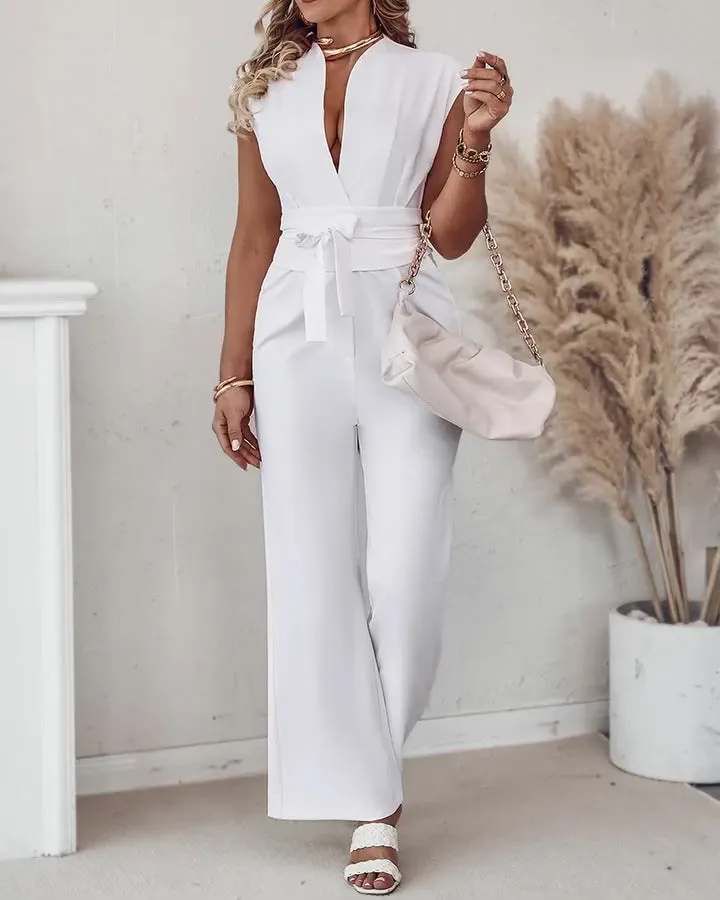 Women's Fashion Slim Sleeveless Wide Leg Jumpsuit