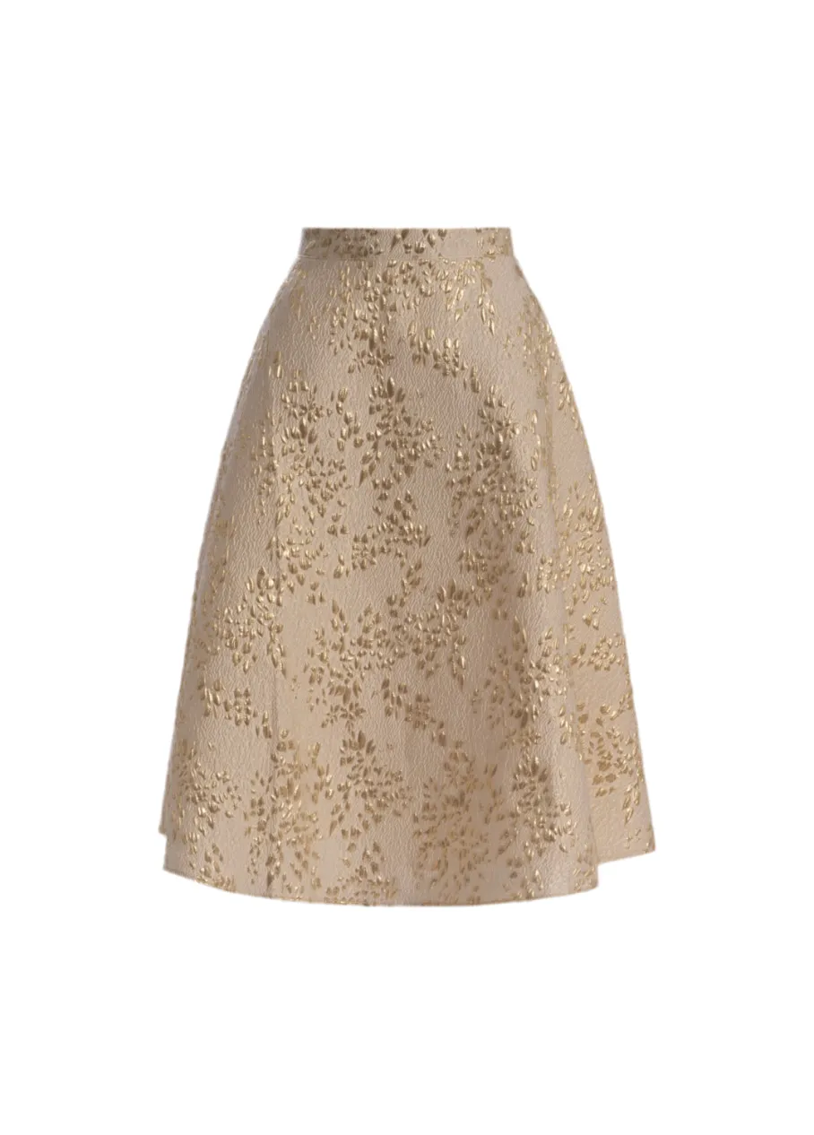 Women's Gold Brocade A-Line Circle Skirt