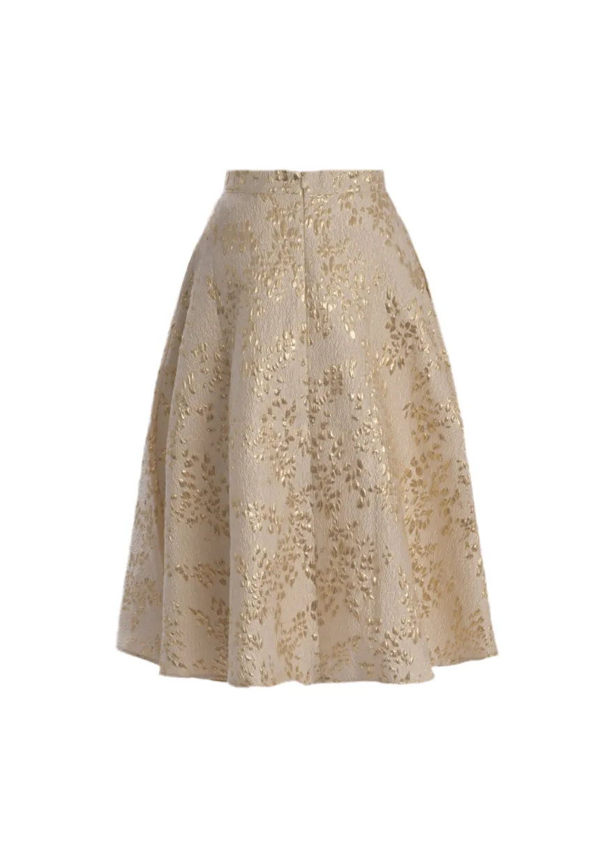 Women's Gold Brocade A-Line Circle Skirt