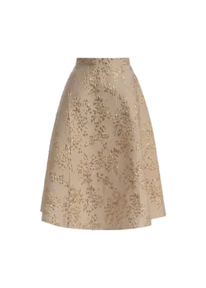 Women's Gold Brocade A-Line Circle Skirt