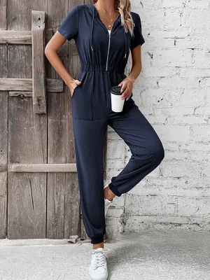 Women's Hooded Zip Loose Casual Cargo Jumpsuit