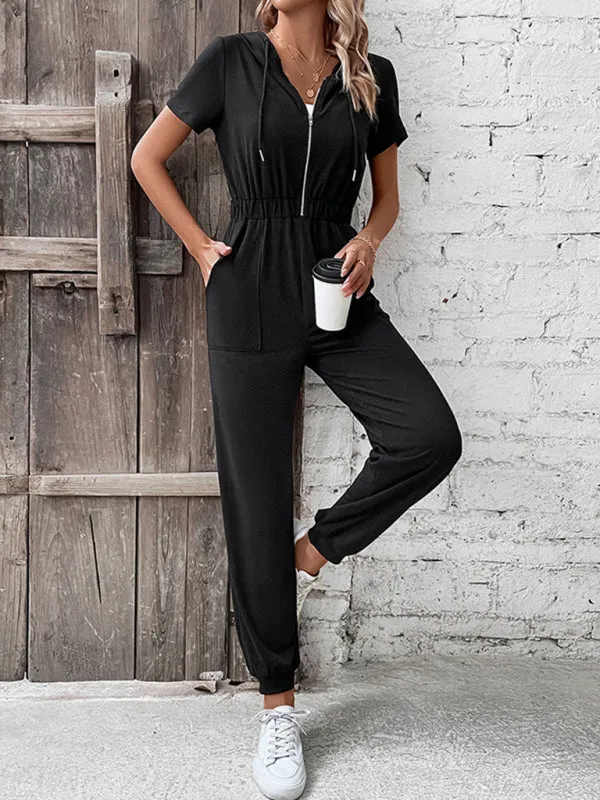 Women's Hooded Zip Loose Casual Cargo Jumpsuit