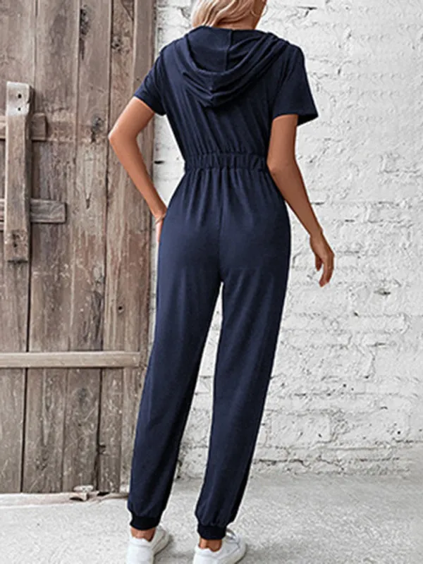 Women's Hooded Zip Loose Casual Cargo Jumpsuit