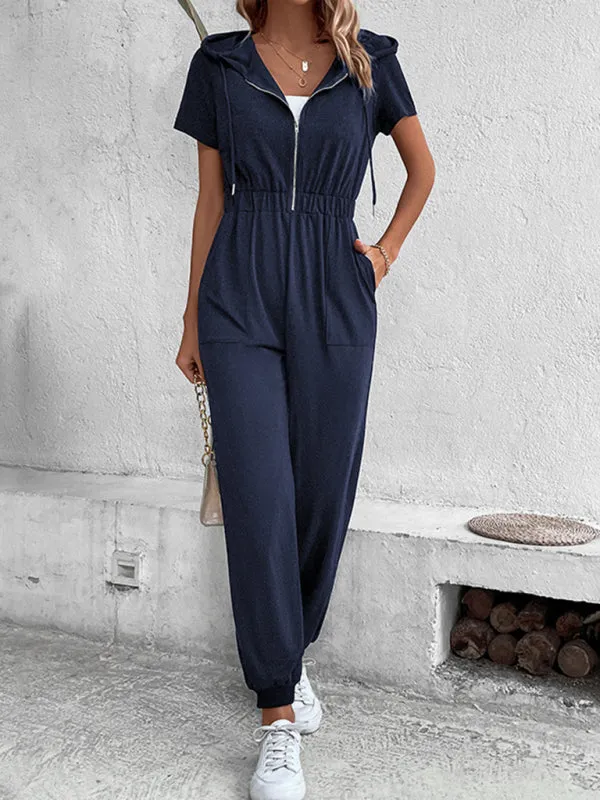 Women's Hooded Zip Loose Casual Cargo Jumpsuit