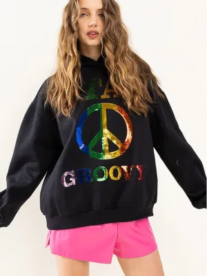 WOMEN'S LONG SLEEVE GRAPHIC HOODED PULLOVER SWEATER