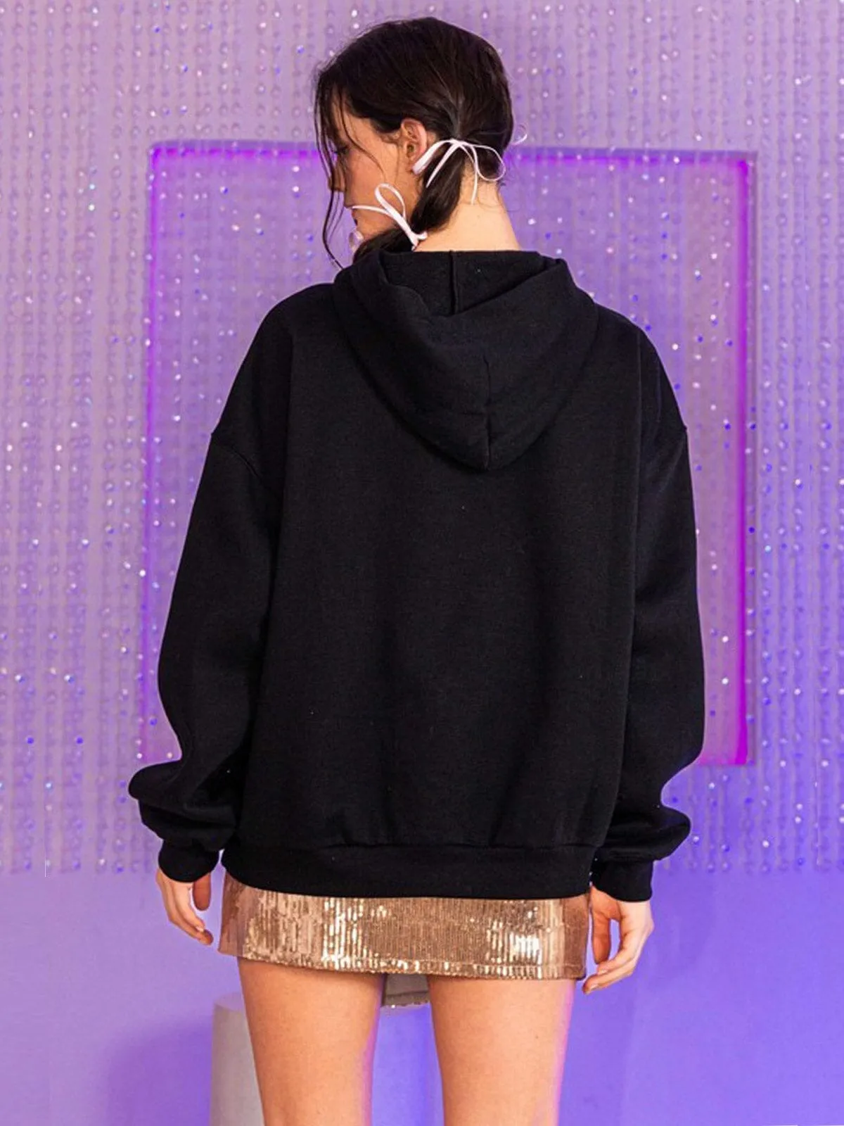WOMEN'S LONG SLEEVE GRAPHIC HOODED PULLOVER SWEATER