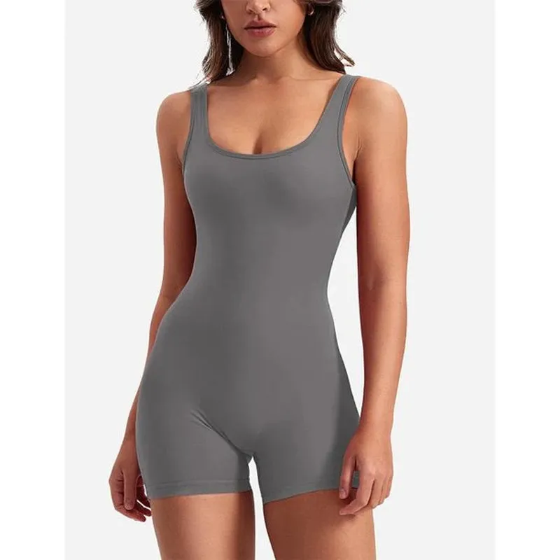 Women's Sleeveless Jumpsuit Romper - Tummy Control & V-Back Scrunch Butt Design | Bodycon Yoga Workout Shorts for Fitness, Casual, and Summer Wear