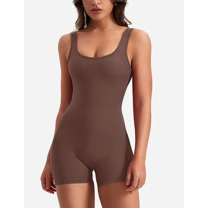 Women's Sleeveless Jumpsuit Romper - Tummy Control & V-Back Scrunch Butt Design | Bodycon Yoga Workout Shorts for Fitness, Casual, and Summer Wear