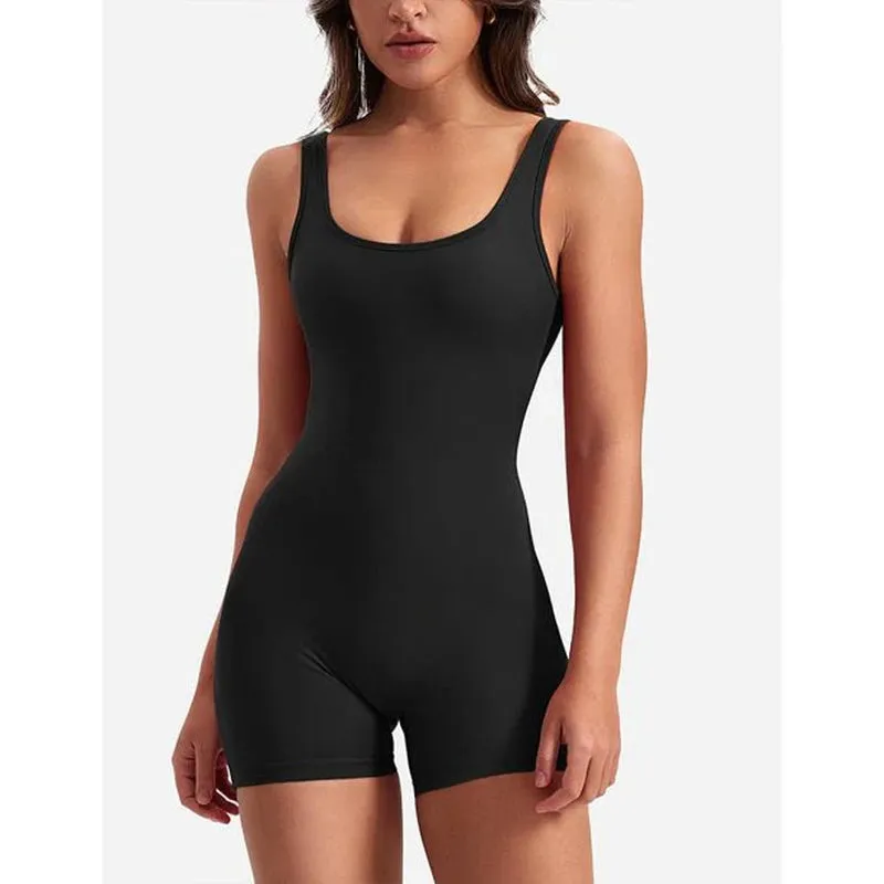 Women's Sleeveless Jumpsuit Romper - Tummy Control & V-Back Scrunch Butt Design | Bodycon Yoga Workout Shorts for Fitness, Casual, and Summer Wear