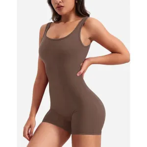 Women's Sleeveless Jumpsuit Romper - Tummy Control & V-Back Scrunch Butt Design | Bodycon Yoga Workout Shorts for Fitness, Casual, and Summer Wear
