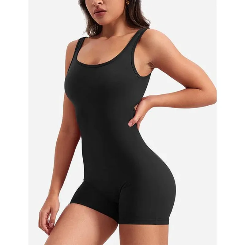 Women's Sleeveless Jumpsuit Romper - Tummy Control & V-Back Scrunch Butt Design | Bodycon Yoga Workout Shorts for Fitness, Casual, and Summer Wear