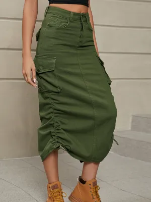 Women's Solid Color Side Drawstring Cargo Skirt
