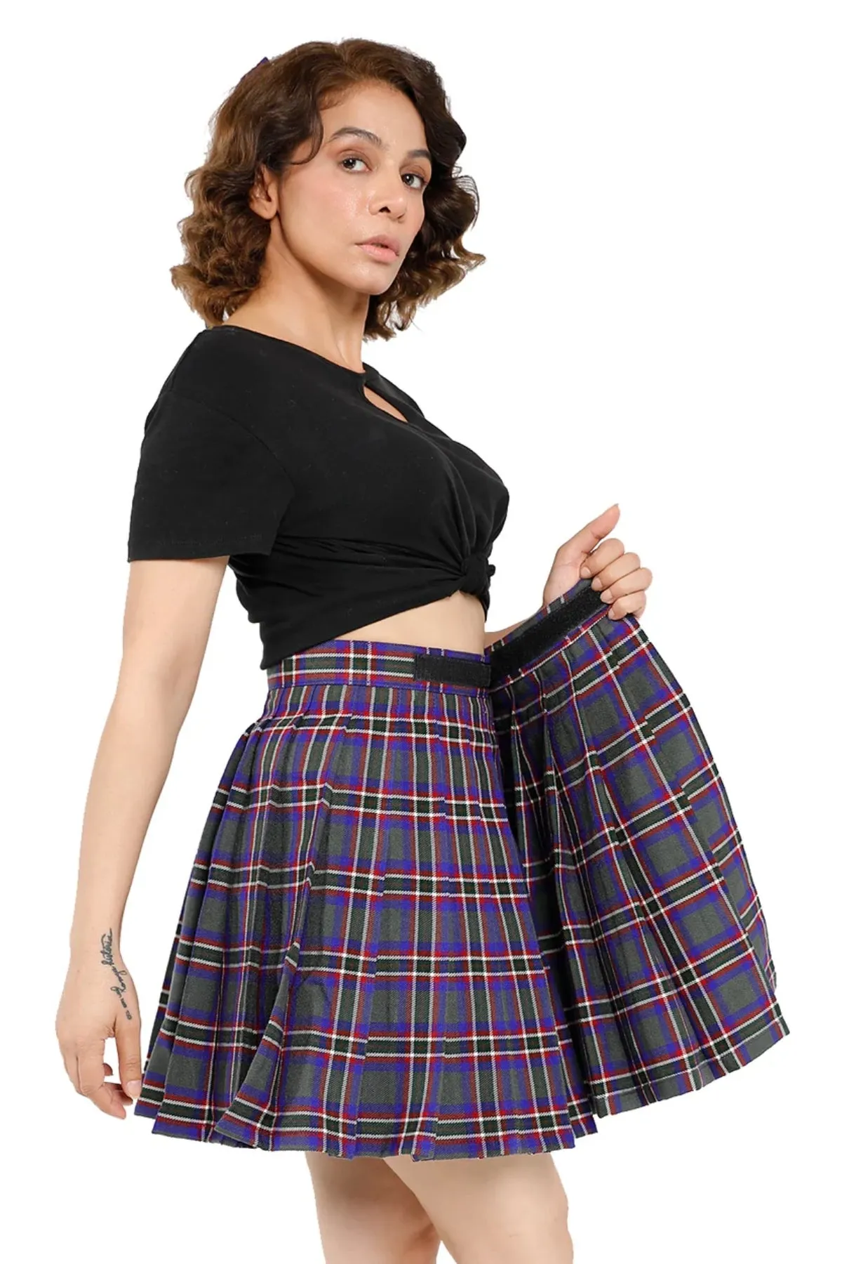 Wrap-Around Plaid Pleated Skirt