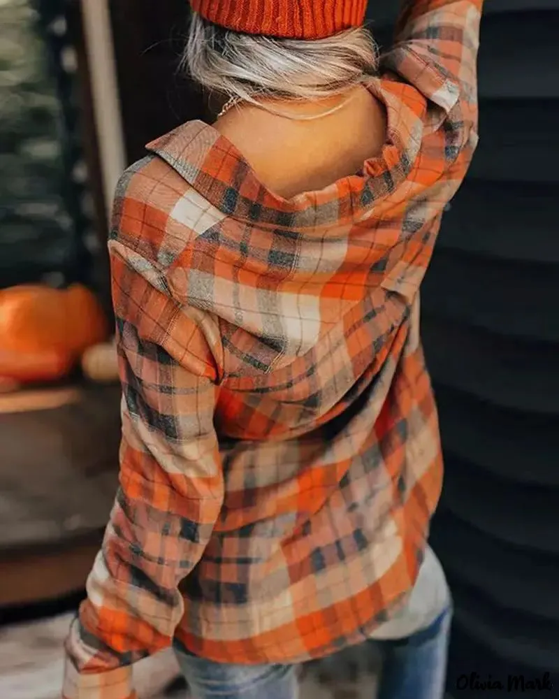 Xieyinshe - Plaid Print Long Sleeve Button-Up Shirt