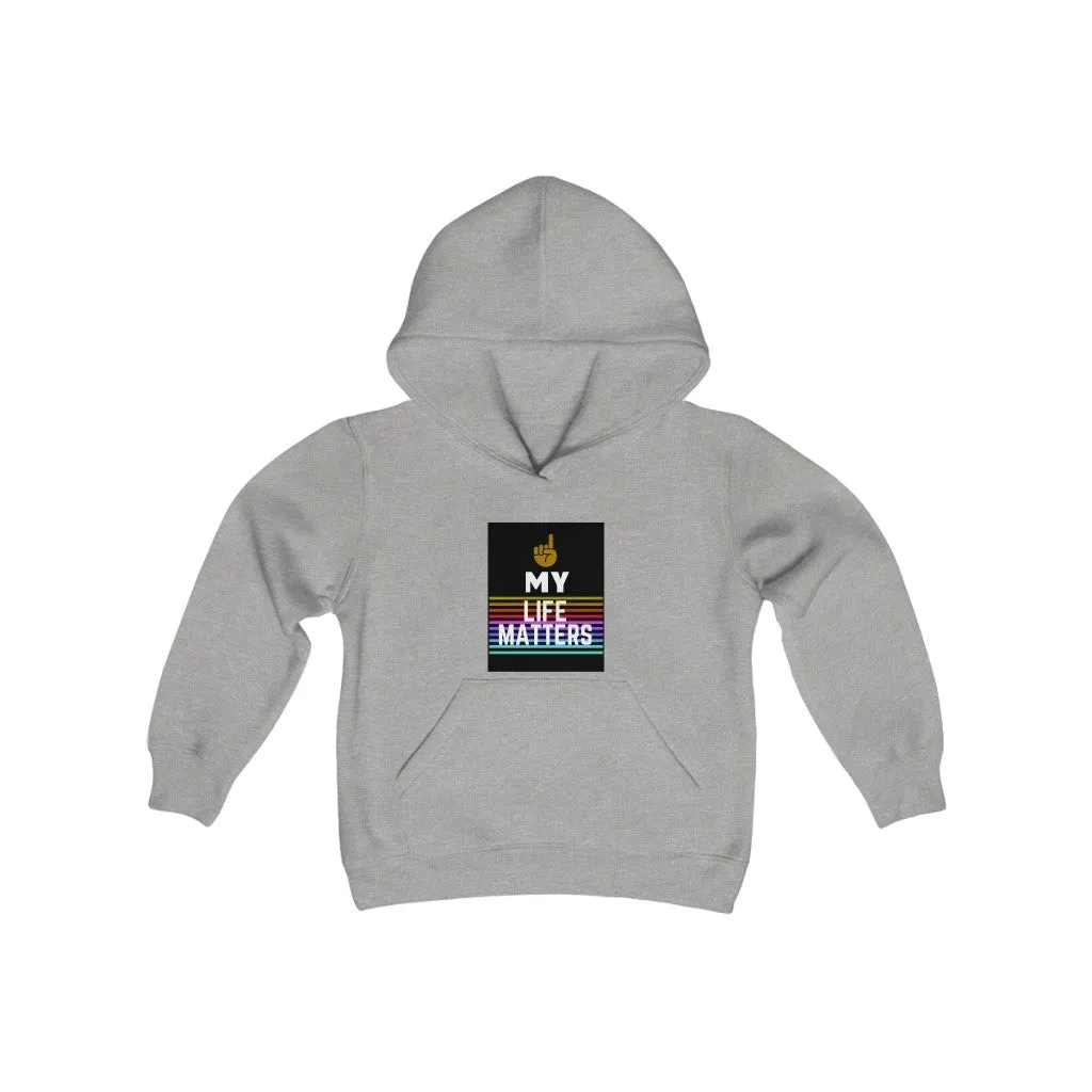 Youth Heavy Blend Hooded Sweatshirt (Black Love Rocks Original Design - My Life)