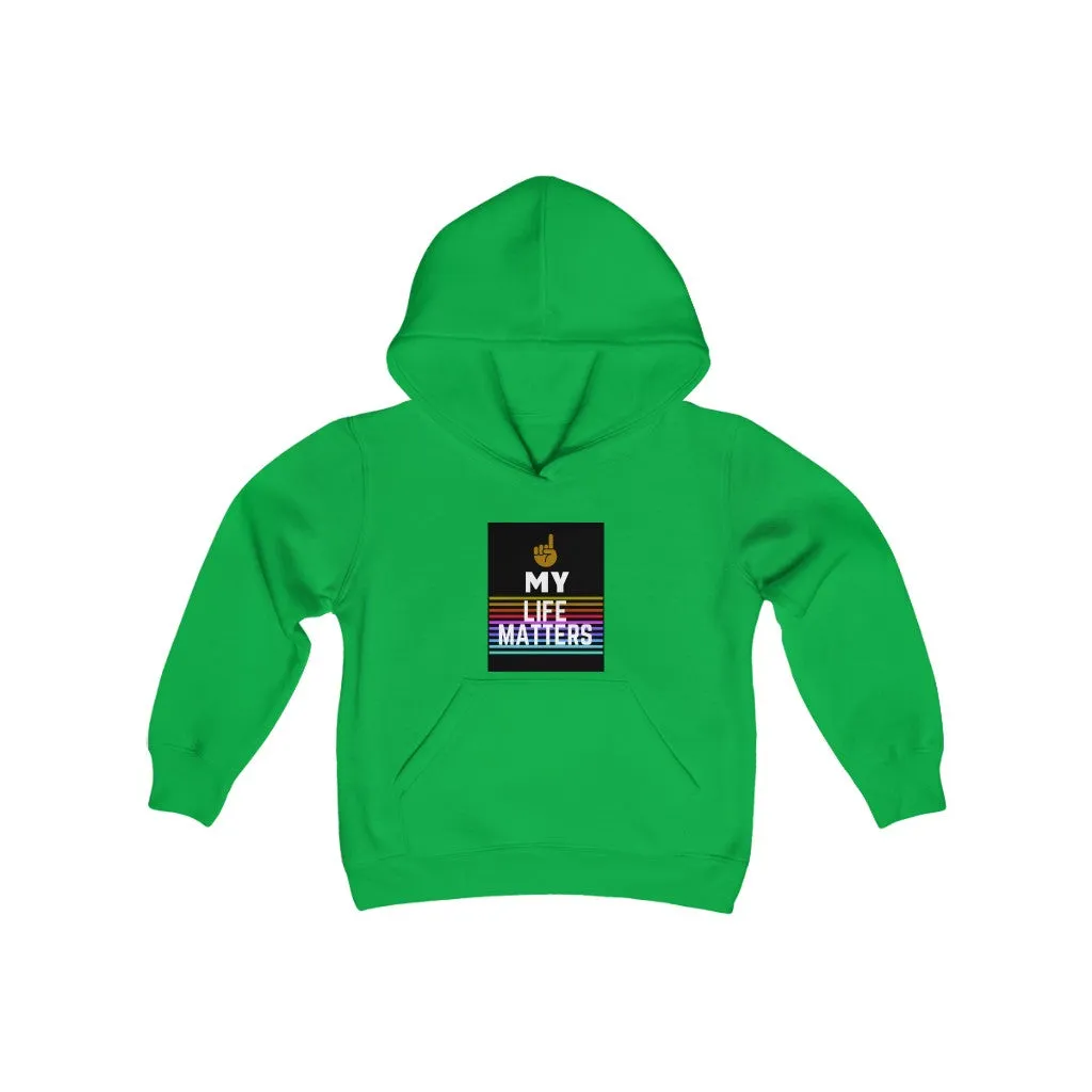Youth Heavy Blend Hooded Sweatshirt (Black Love Rocks Original Design - My Life)