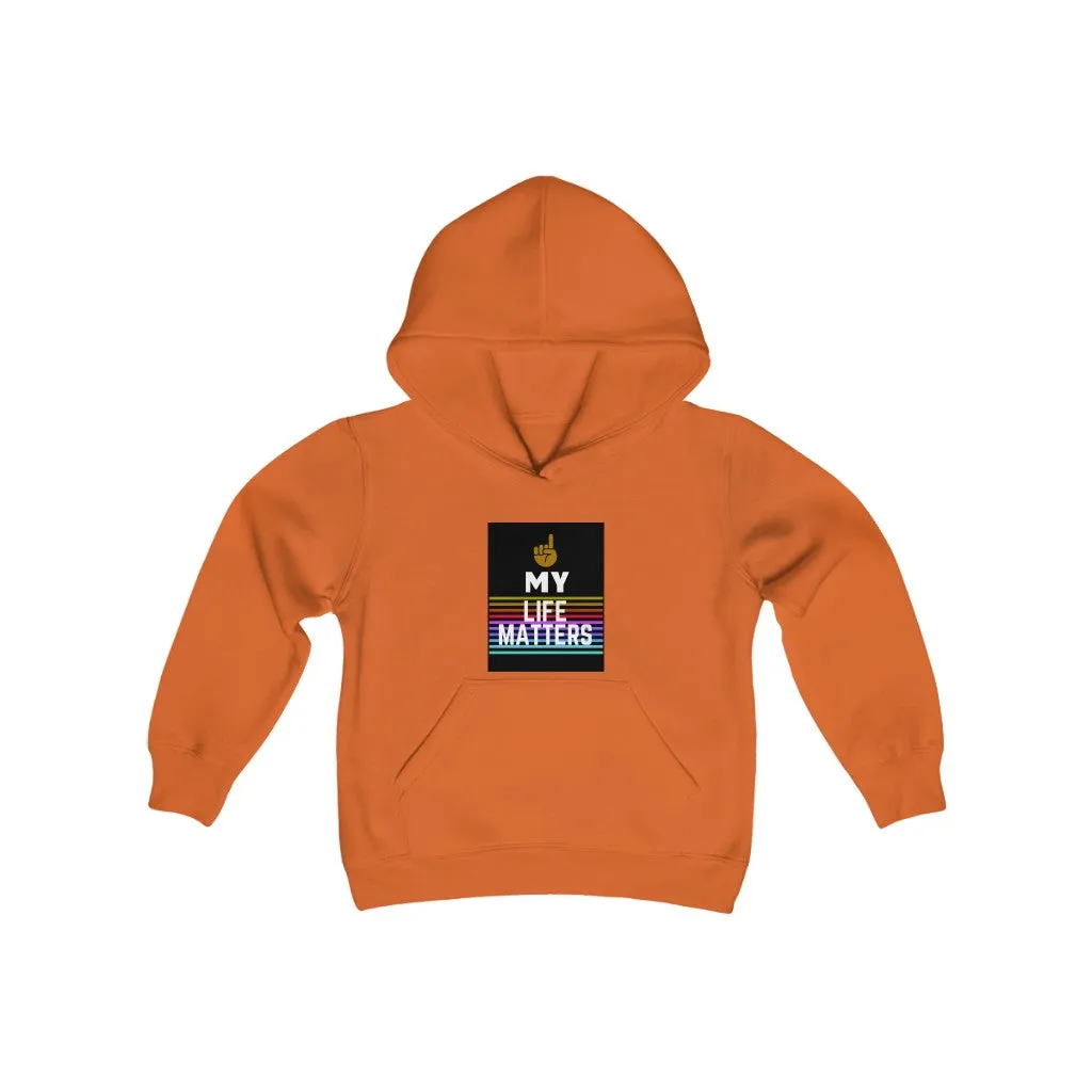 Youth Heavy Blend Hooded Sweatshirt (Black Love Rocks Original Design - My Life)