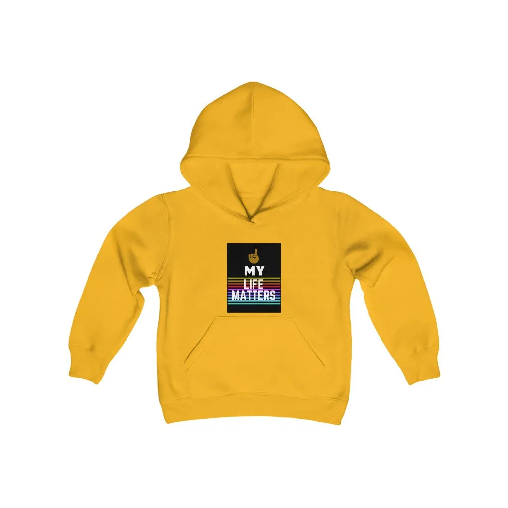 Youth Heavy Blend Hooded Sweatshirt (Black Love Rocks Original Design - My Life)