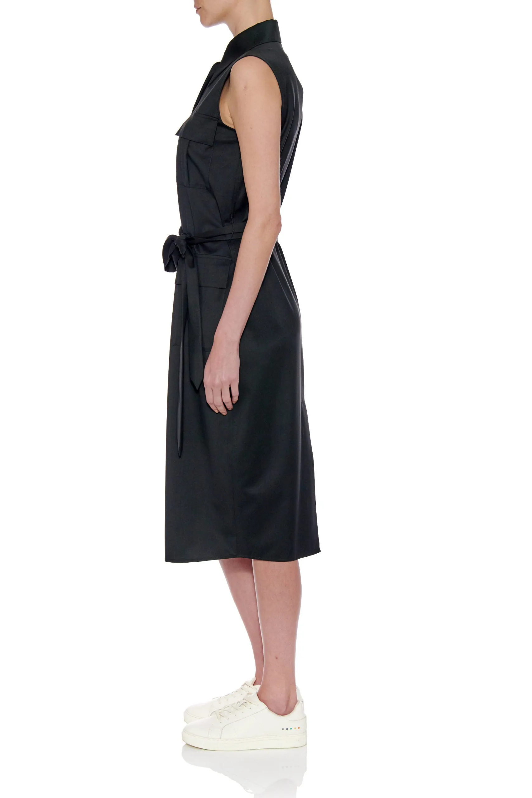 Zaragoza Dress - Sleeveless shirt midi dress in charcoal grey