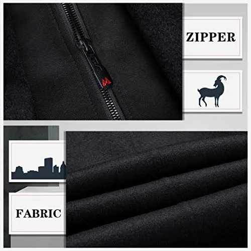 zeetoo Men's Wool Trench Coat Winter Slim Fit Wool Jacket Long Peacoat Hooded Overcoat Plus Cotton Medium
