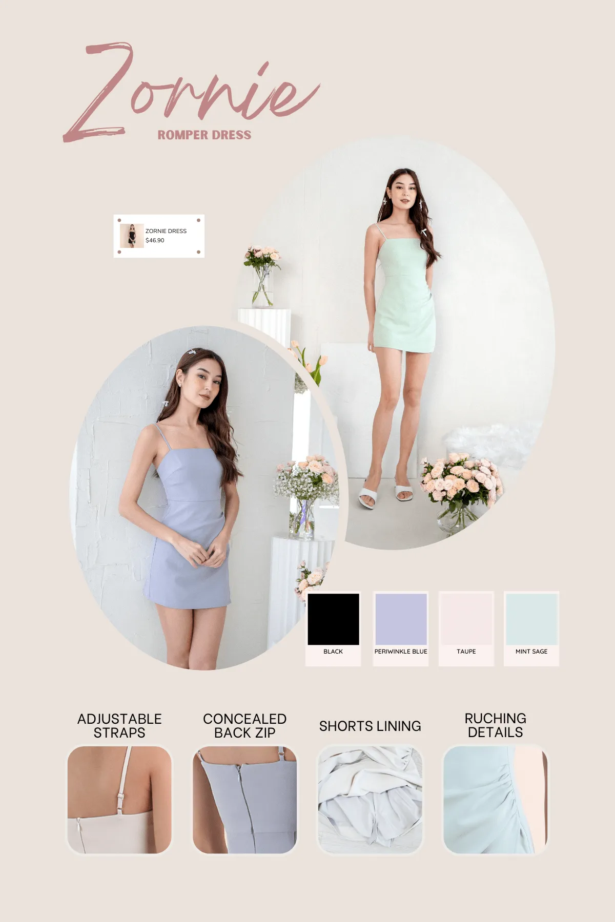 ZORNIE ROMPER DRESS IN MINT SAGE